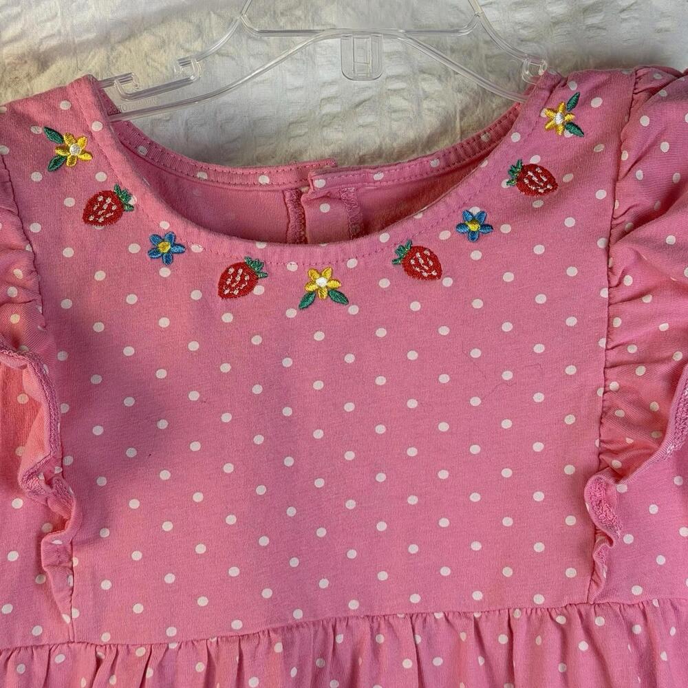 Girls Pink Dotted Unicorn Rainbow Dress Embroidered Strawberries Sz 6 - Picture 4 of 9